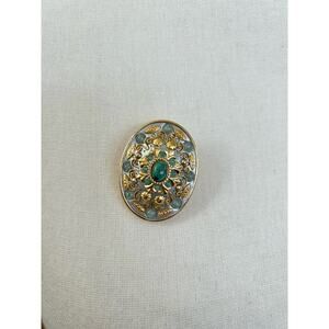 Michal Golan Gold Toned & Green Stone 1.5 inch Brooch